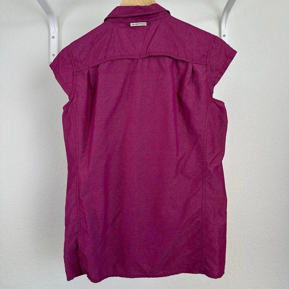 S Women’s EXOFFICIO Cap Sleeve Button Down Shirt with Side Zipper Pocket Pink - Picture 2 of 5